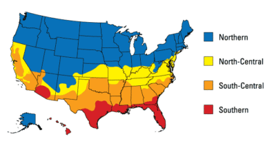 Map of 2014 and 2015 energy star climate zones for replacement windows and doors.